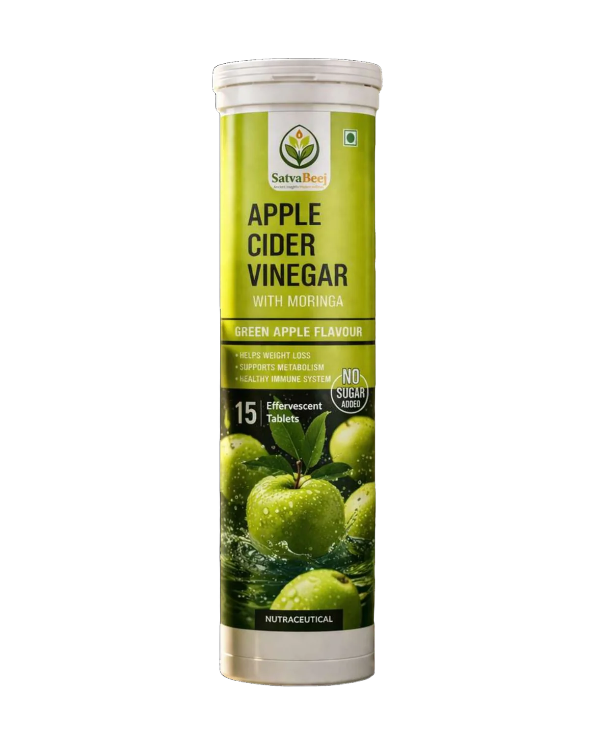 Satva Beej ACV with Moringa effervescent tablets, green apple flavour